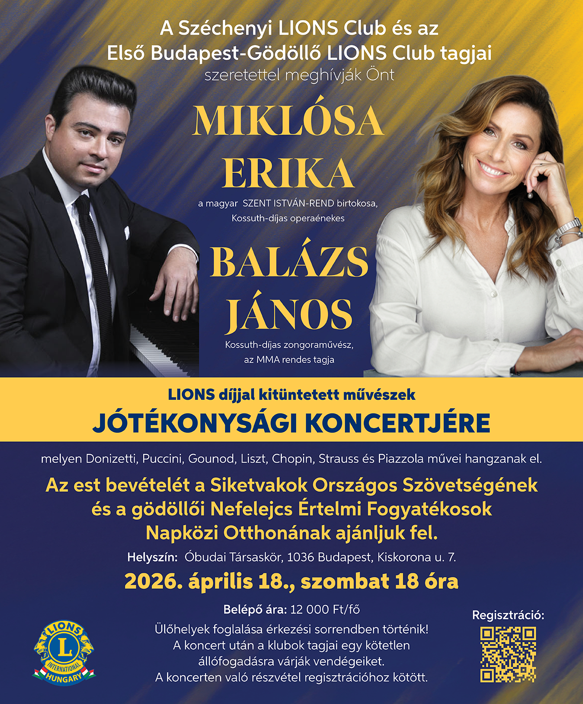 LIONS díjjal kitüntetett művészek jótékonysági koncertje